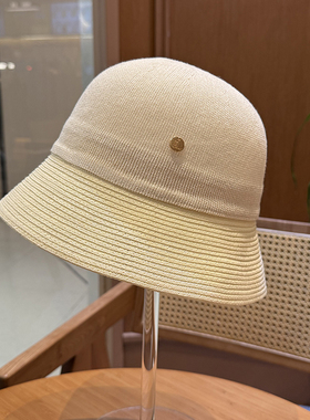 韩系小帽沿遮阳盆帽简约显脸小透气草编渔夫帽白色折叠水桶草帽女