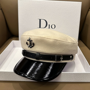 秋冬百搭拼接八角帽复古时尚 报童帽毛呢鸭舌帽黑色休闲画家帽复古