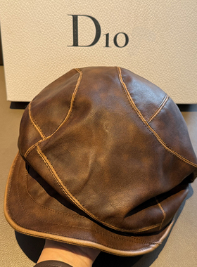 日系气质大版云朵帽PU皮鸭舌帽百搭显脸小贝雷帽气质休闲画家报童