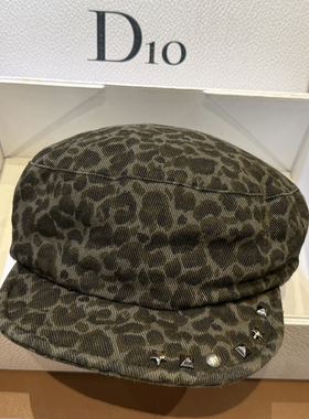 秋冬灰色豹纹马术帽铆钉休闲鸭舌帽子女平沿复古贝雷帽宽沿逛街