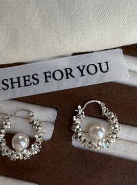 法国设计师925银针珍珠花朵圆圈耳环小众高级气质耳钉碎银子耳扣