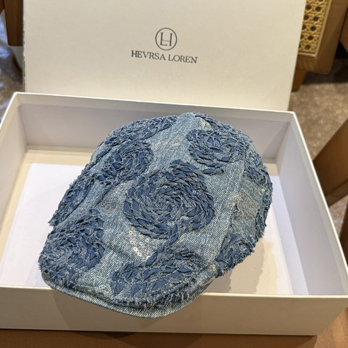 重工立体玫瑰前进帽女春秋牛仔鸭舌帽百搭防晒贝雷帽蓝色亮片英伦