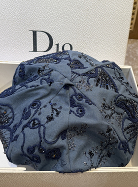 蓝色绣花复古休闲八角帽百搭大版报童帽子显脸小高品质贝雷帽气质