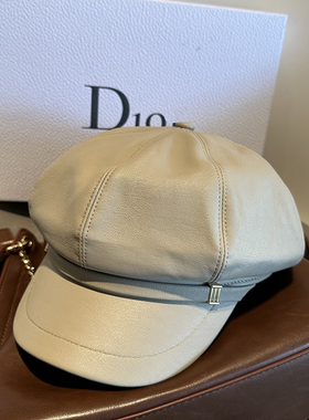 秋复古PU皮百搭画家时尚鸭舌帽黑色逛街显脸小八角帽日系报童帽