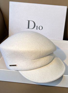 白色羊毛呢马术复古英伦报童帽时尚优雅气质贝雷帽显脸小鸭舌骑士