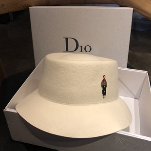 秋冬羊毛呢小檐帽平顶羊绒礼帽卡通帽子女韩版 白色羊毛毡帽子英伦