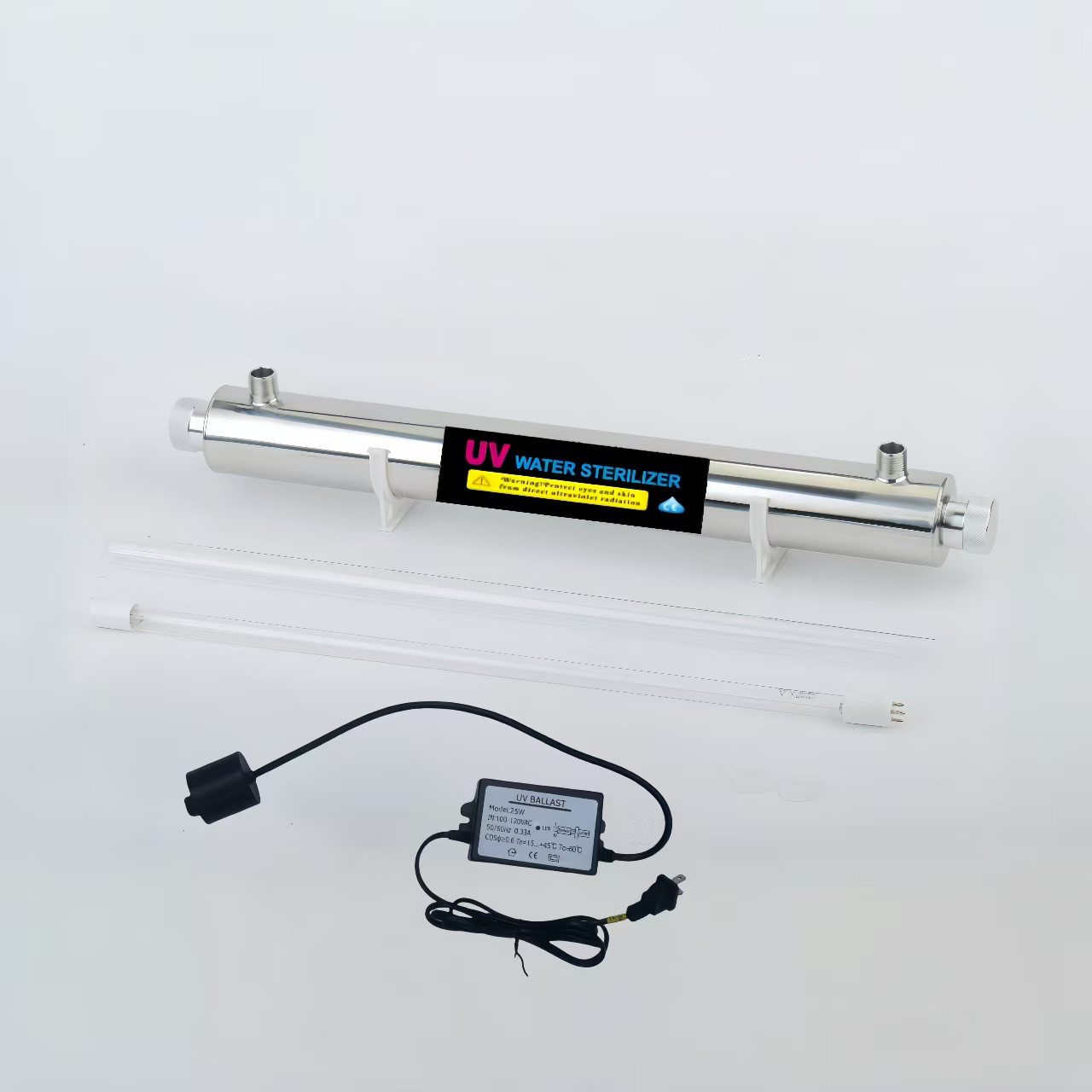 25W 110V净水家用自来水处理设备304不锈钢过流式UV紫外线杀菌器