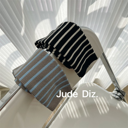 JudeDiz秋冬新品撞色潮韩国ins条纹堆堆袜子女双针纯棉中长筒时尚