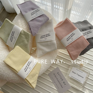 强推春夏初秋无骨简约舒适松口纯色精梳棉日系中筒月子袜女士透气