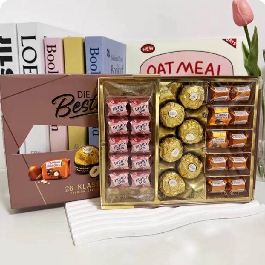 进口费列罗三拼巧克力礼盒健达牛奶大礼包酒心爱之吻新年送礼零食