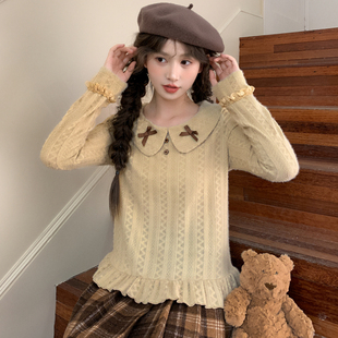 森女部落学院风甜美娃娃领针织衫 秋设计感百搭宽松上衣 女2025新款