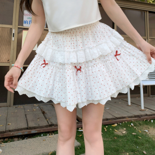 森女部落甜妹风波点蛋糕裙蕾丝拼接设计感新款 百搭高腰半身裙女夏