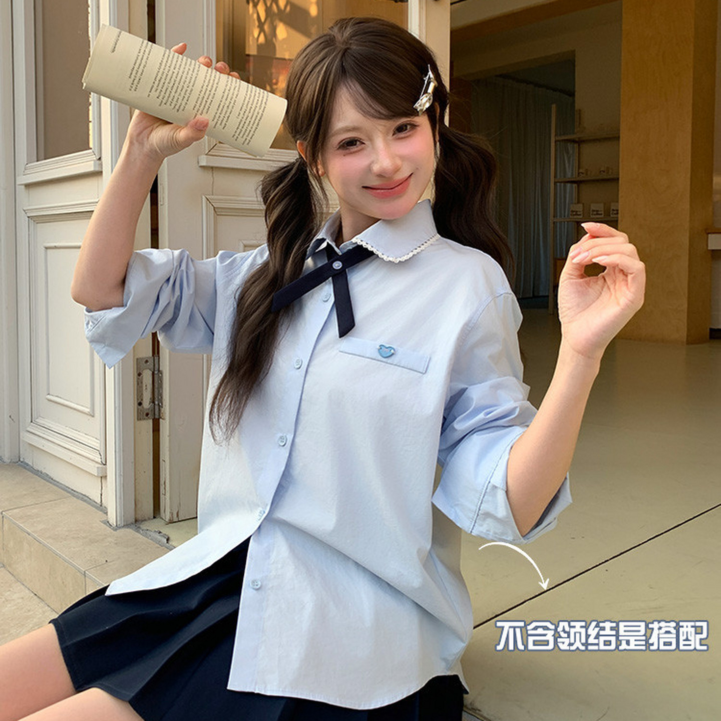 森女部落甜美风蕾丝衬衫女纯棉新款爱心刺绣宽松显瘦学院风上衣夏