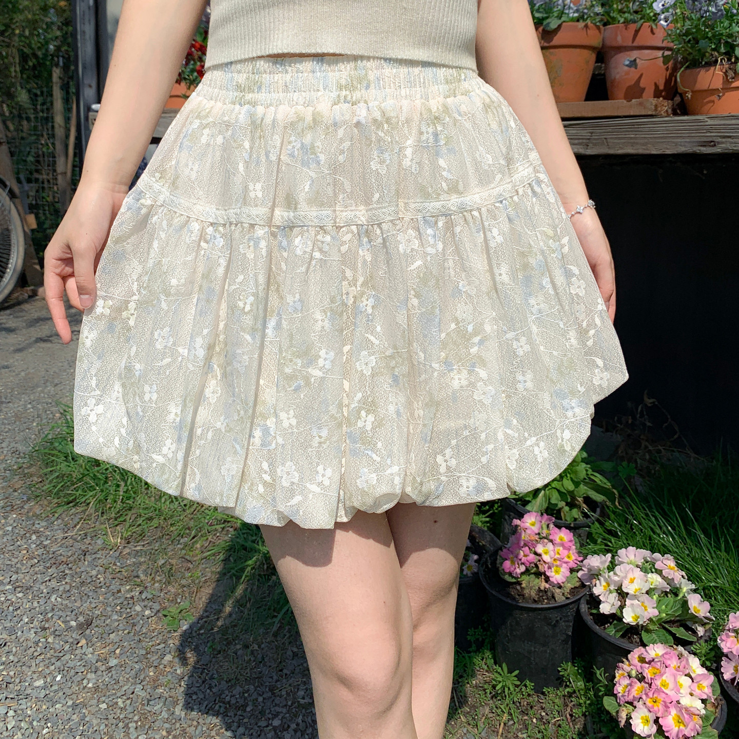 上新限时88折森女部落软妹风女碎花蕾丝灯笼花苞百搭防走光短裙