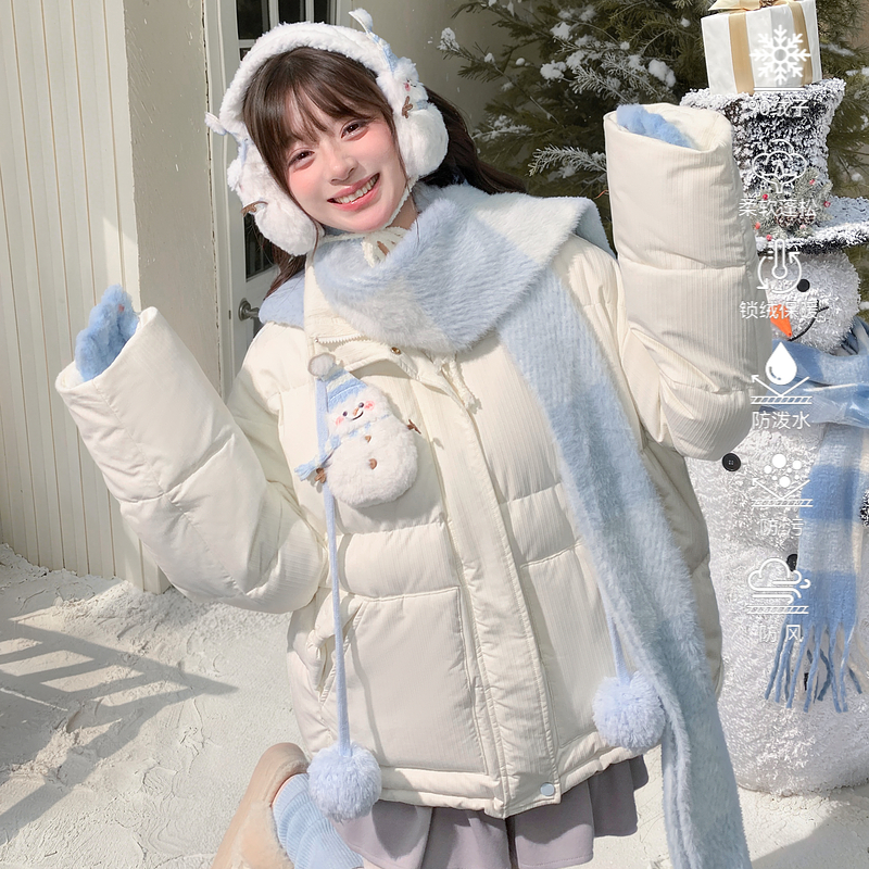 森女部落甜美风90白鸭绒针织帽羽绒服女设计感三防宽松保暖外套冬