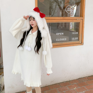 森女部落原创秋冬打底裙纯色基础款 裙子宽松冬 针织内搭连衣裙长袖