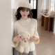 T恤女修身 森女部落温柔风针织打底衫 半高领蕾丝花边长袖 显瘦内搭