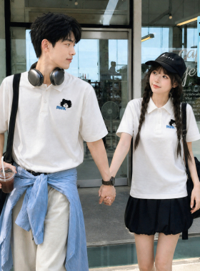 森女部落凉感抗菌情侣PoloT恤女夏季学院风卡通刺绣宽松短袖上衣