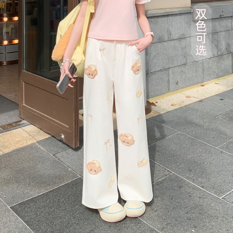 森女部落甜美风小熊刺绣垂感高腰休闲裤女2026新款百搭直筒裤夏季