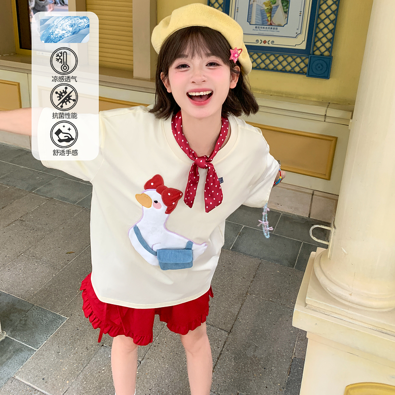 设计感童趣鸭子图案宽松短袖T恤