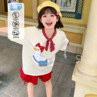 新款 森女部落原创设计感童趣鸭子减龄百搭宽松短袖 T恤女2025夏季