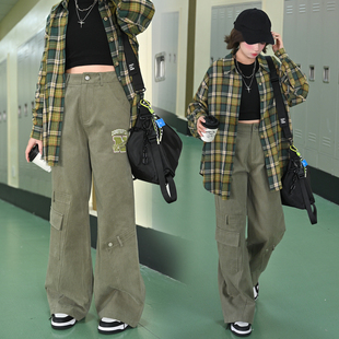 休闲裤 女款 直筒高腰裤 春秋新款 子女宽松工装 森女部落原创复古美式