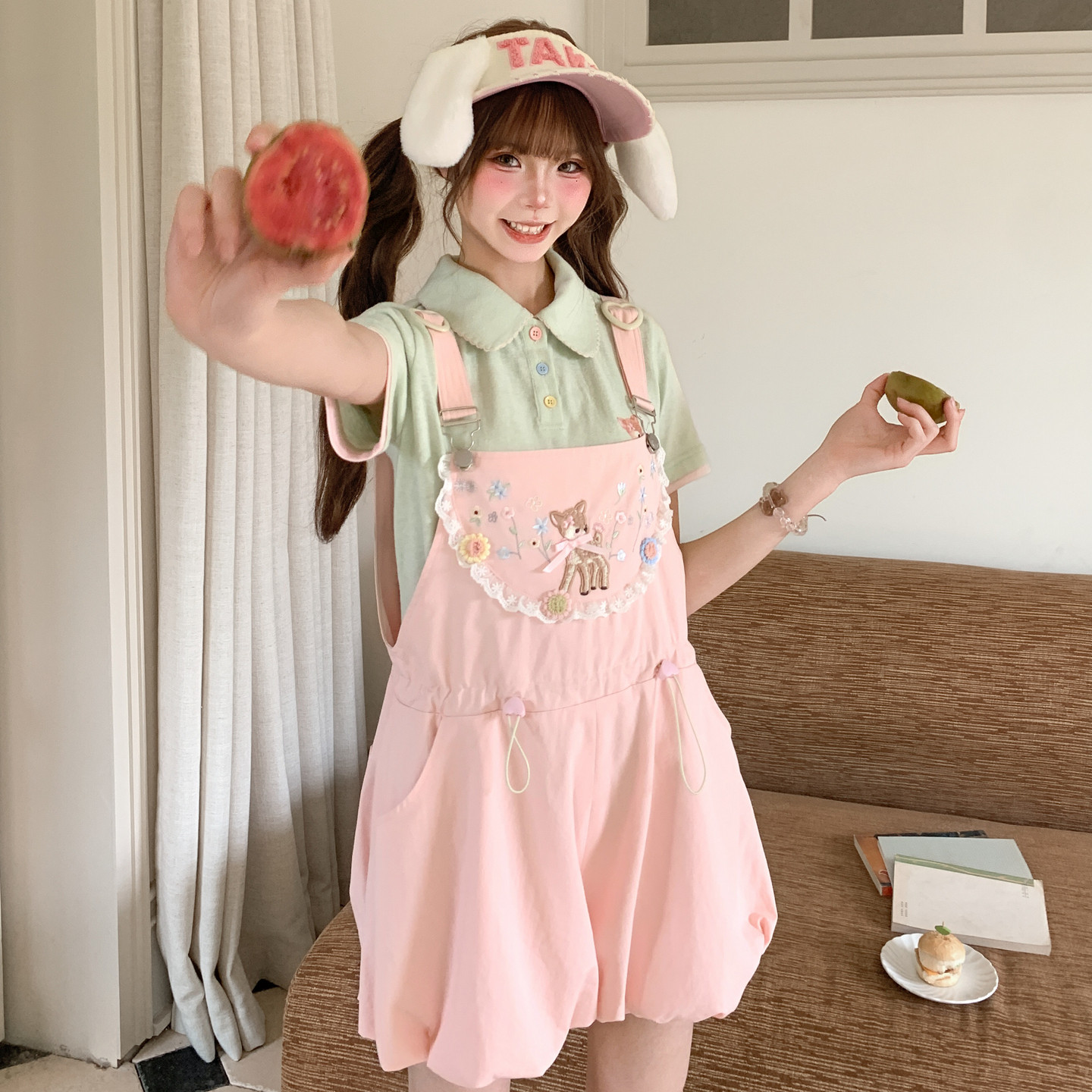 森女部落甜美风蕾丝拼接刺绣设计感背带裤女2026新款花苞短裤夏季