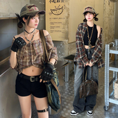 森女部落原创深棕色格子衬衣长袖 甜酷风衬衫 外套男友风两穿设计感