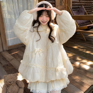 森女部落奶黄色甜美风棉服女2026年秋季约会氛围少女纯色外套冬