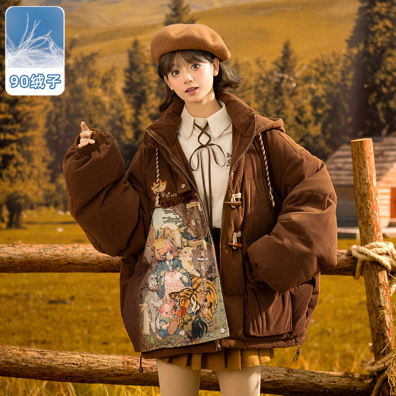 森女部落原创美拉德油画风肌理感外套90白鸭绒面包羽绒服