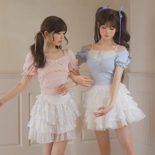 芭蕾风花边短袖 T恤2025新款 上衣女夏 短袖 森女部落指尖芭蕾泡泡袖