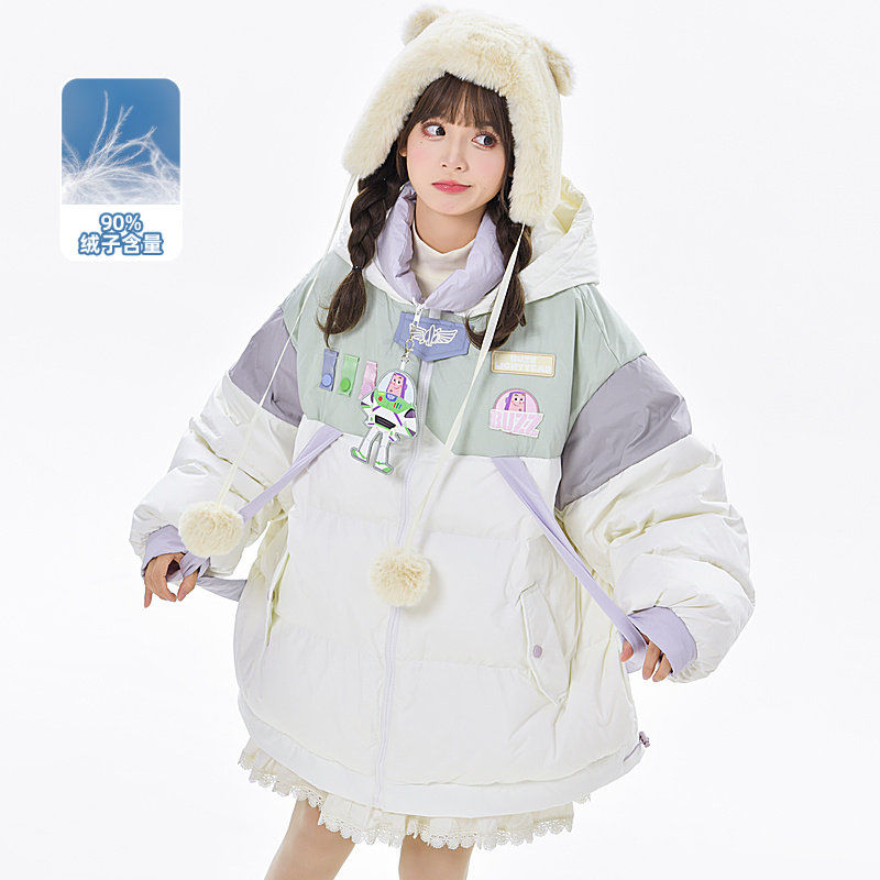 【现货】巴斯光年原创森女部落90白鸭绒宽松男友中长款羽绒服外套