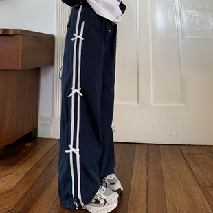 秋 百搭休闲裤 森女部落甜美风蕾丝拼接设计感高腰阔腿裤 女2025新款