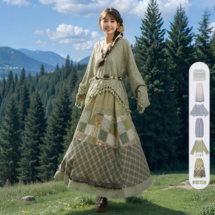 森女部落度假风森系小个子旅游穿搭套装 女新疆草原波西米亚半裙夏