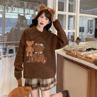 森女部落学院风可爱小熊刺绣设计感毛衣女2025新款 秋百搭宽松上衣