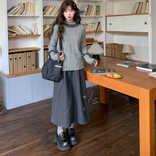 设计感花边宽松毛衣冬季 森女部落灰色高级感叠穿内搭打底衫 女新款