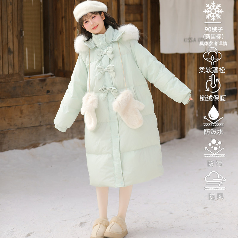 森女部落90%绒子白鸭绒大毛领中长款羽绒服女25冬季新款加厚外套