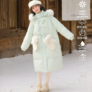 森女部落90%绒子白鸭绒大毛领中长款羽绒服女25冬季新款加厚外套