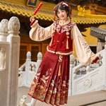 森女部落马年新年拜年套装女2025新款红色国风汉服改良明制马甲冬