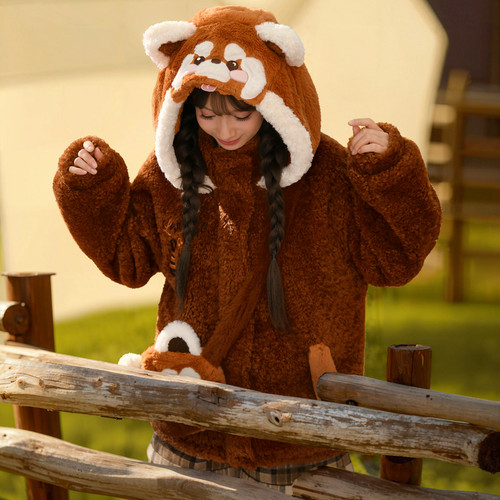 森女部落原创美拉德可爱棕色小熊猫绒衫卫衣绒衫外套萌新款女装冬