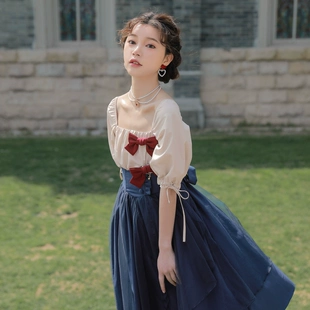 连衣裙夏季 迪士尼白雪公主在逃原创森女部落茶歇裙浪漫法式 蓬蓬袖
