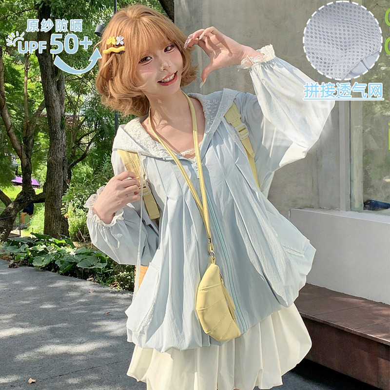 森女部落UPF50+防晒衣2026新款蕾丝拼接设计感原纱连帽外套女夏季