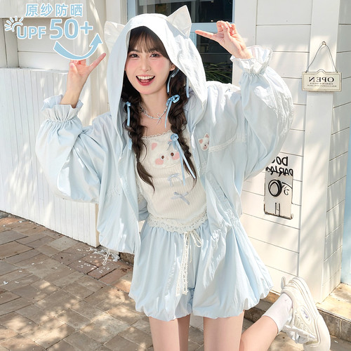 森女部落原创设计感可爱猫咪外套女upf50+原纱防晒服轻薄防晒衣夏