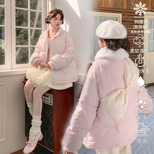 森女部落甜美蝴蝶结90%绒子白鸭绒三防宽松羽绒服女2026新款冬季