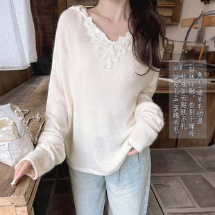 森女部落甜美百搭4.8%绵羊毛套头针织衫 叠穿V领连帽打底冬 女新款