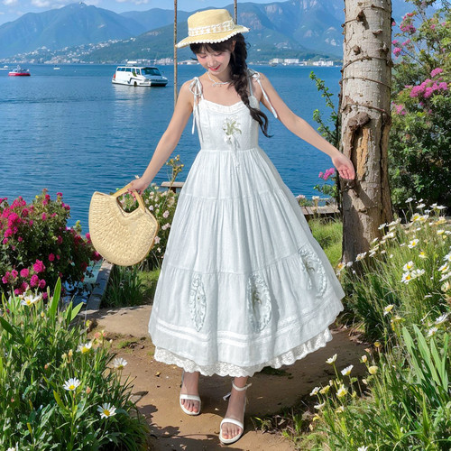 森女部落原创海边度假吊带裙夏季连衣裙甜美棉质长裙2025新款女裙