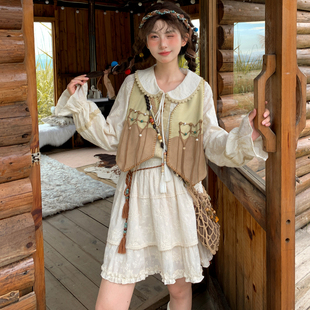 衬衫 半裙 女 度假风穿搭马甲 森女部落原创波西米亚套装
