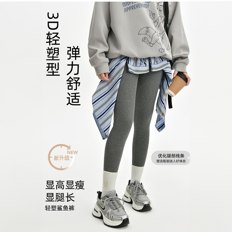 森女部落原创塑型加绒打底鲨鱼裤无痕灰色潮2025年新款女装秋冬款