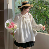 上新限时88折森女部落甜美风百搭圆领衬衫 女软妹长袖 宽松纯棉内搭
