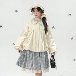 森女部落学院风娃娃领设计感外套女2026新款 宽松百搭纯棉上衣春季
